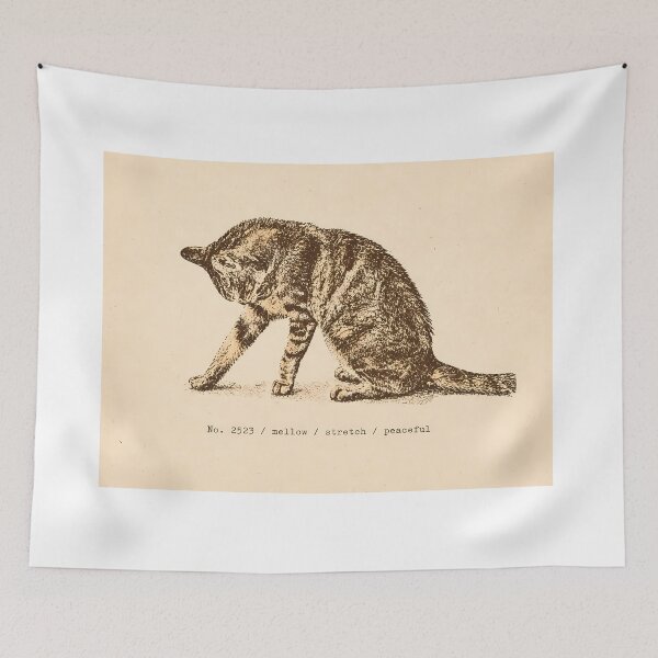 Item preview, Peaceful Stretching Tabby Cat: Vintage Linocut designed and sold by HowHoFamily.