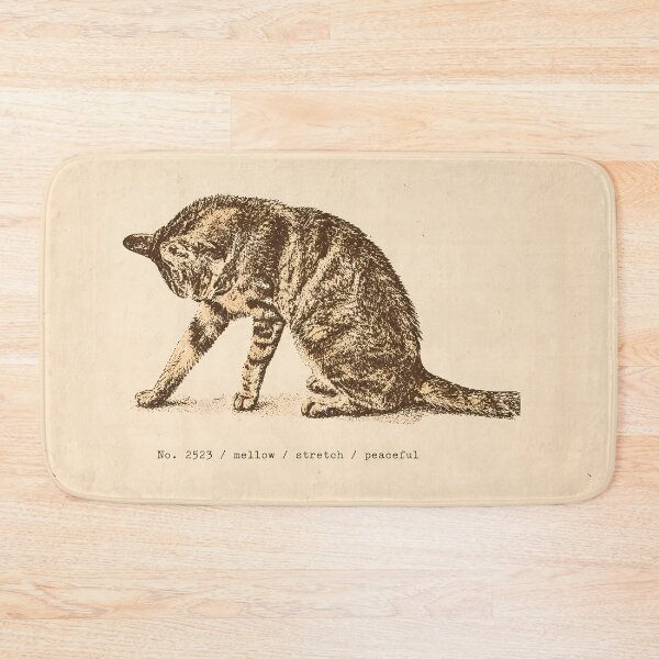 Item preview, Peaceful Stretching Tabby Cat: Vintage Linocut designed and sold by HowHoFamily.