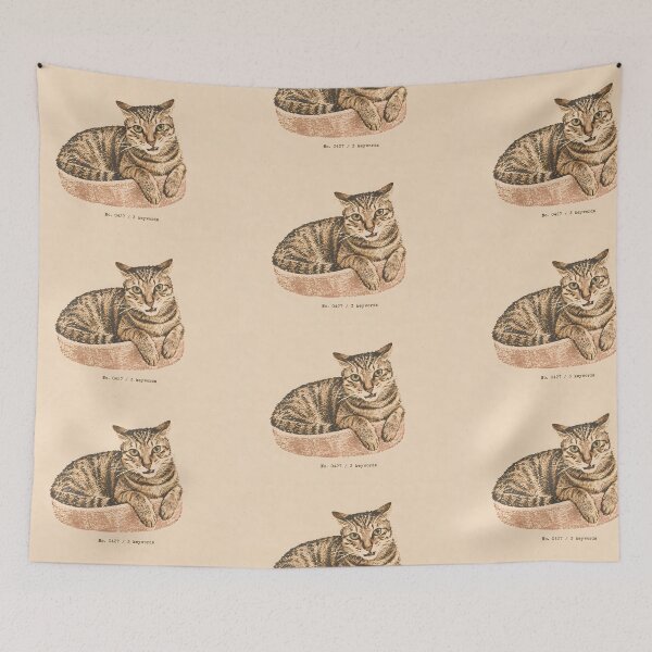Item preview, Cozy Tabby Cat in Bed: Vintage Linocut designed and sold by HowHoFamily.