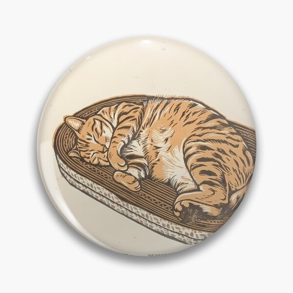Item preview, Sleeping Tabby Cat on Scratcher: Vintage Linocut designed and sold by HowHoFamily.