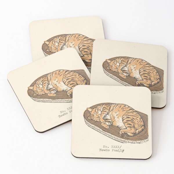 Item preview, Sleeping Tabby Cat on Scratcher: Vintage Linocut designed and sold by HowHoFamily.
