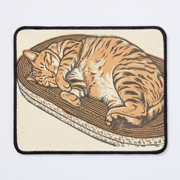 Item preview, Sleeping Tabby Cat on Scratcher: Vintage Linocut designed and sold by HowHoFamily.