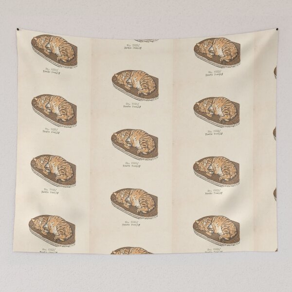 Item preview, Sleeping Tabby Cat on Scratcher: Vintage Linocut designed and sold by HowHoFamily.