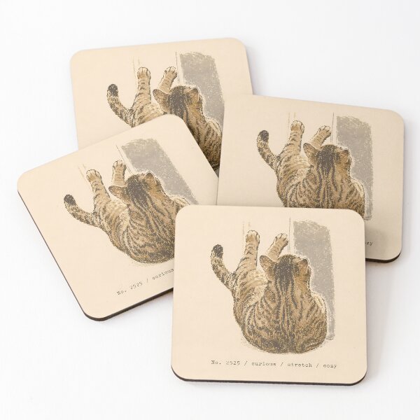 Item preview, Curious Stretching Tabby Cat: Vintage Linocut designed and sold by HowHoFamily.