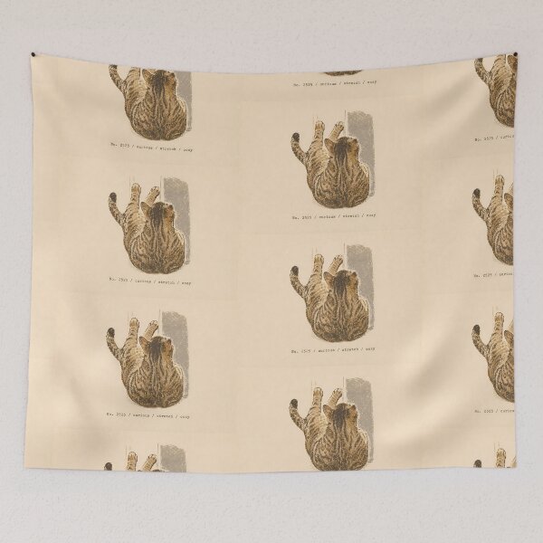 Item preview, Curious Stretching Tabby Cat: Vintage Linocut designed and sold by HowHoFamily.