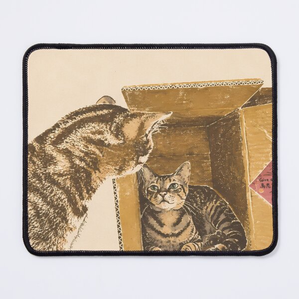 Item preview, Curious Cats in Cardboard Box: Vintage Linocut designed and sold by HowHoFamily.