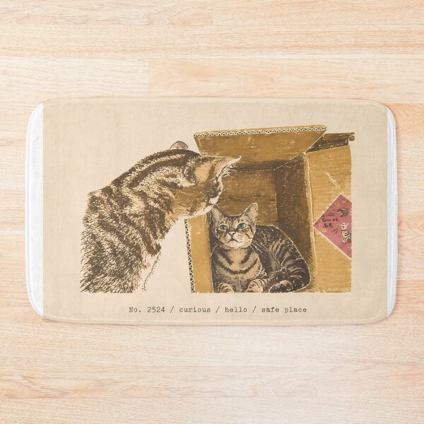 Item preview, Curious Cats in Cardboard Box: Vintage Linocut designed and sold by HowHoFamily.