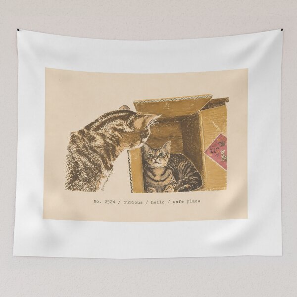 Item preview, Curious Cats in Cardboard Box: Vintage Linocut designed and sold by HowHoFamily.