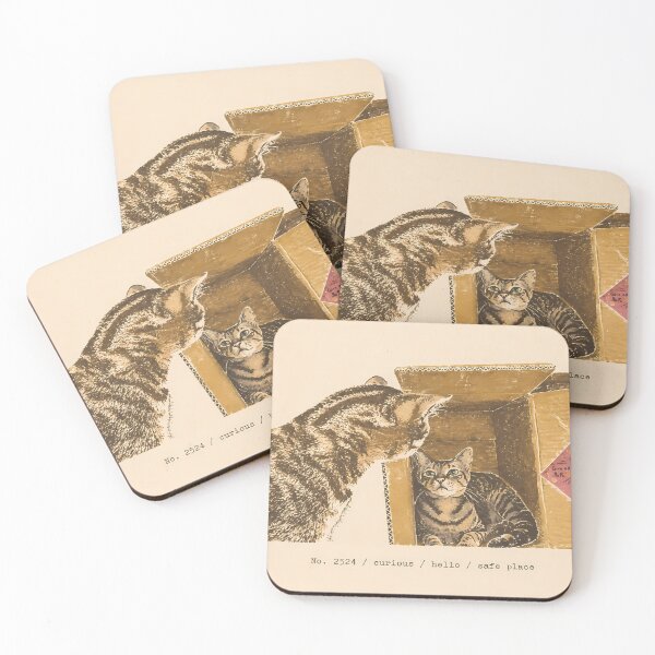 Item preview, Curious Cats in Cardboard Box: Vintage Linocut designed and sold by HowHoFamily.