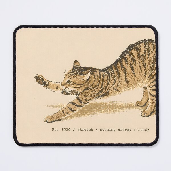 Item preview, Morning Energy Stretching Tabby Cat: Vintage Linocut designed and sold by HowHoFamily.