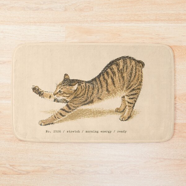 Item preview, Morning Energy Stretching Tabby Cat: Vintage Linocut designed and sold by HowHoFamily.