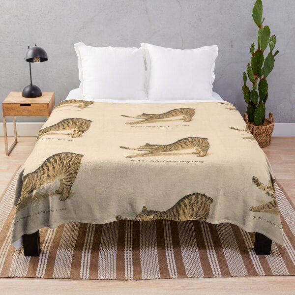 Item preview, Morning Energy Stretching Tabby Cat: Vintage Linocut designed and sold by HowHoFamily.