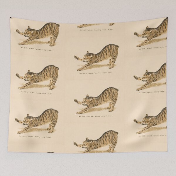 Item preview, Morning Energy Stretching Tabby Cat: Vintage Linocut designed and sold by HowHoFamily.