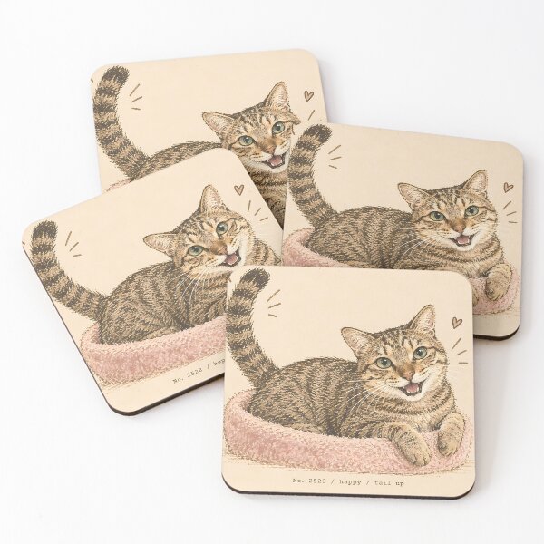 Item preview, Happy Tabby Cat Tail Up: Vintage Linocut designed and sold by HowHoFamily.