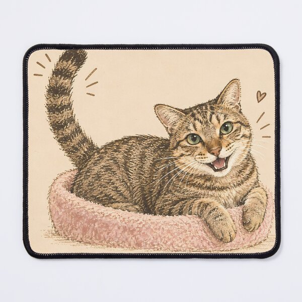 Item preview, Happy Tabby Cat Tail Up: Vintage Linocut designed and sold by HowHoFamily.
