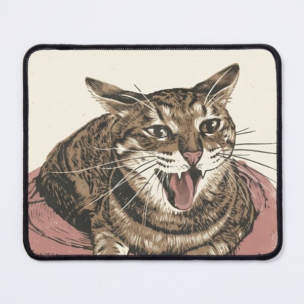 Item preview, Meowing Tabby Cat in Bed: Vintage Linocut designed and sold by HowHoFamily.