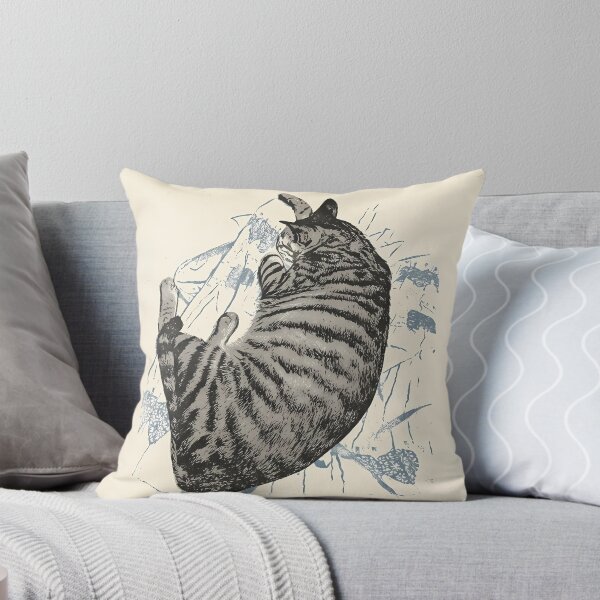 Item preview, Curled Up Tabby Cat Floral: Vintage Linocut designed and sold by HowHoFamily.