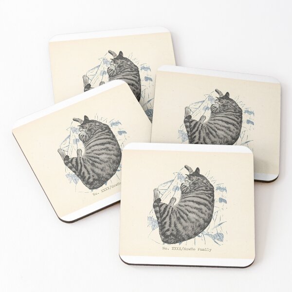 Item preview, Curled Up Tabby Cat Floral: Vintage Linocut designed and sold by HowHoFamily.