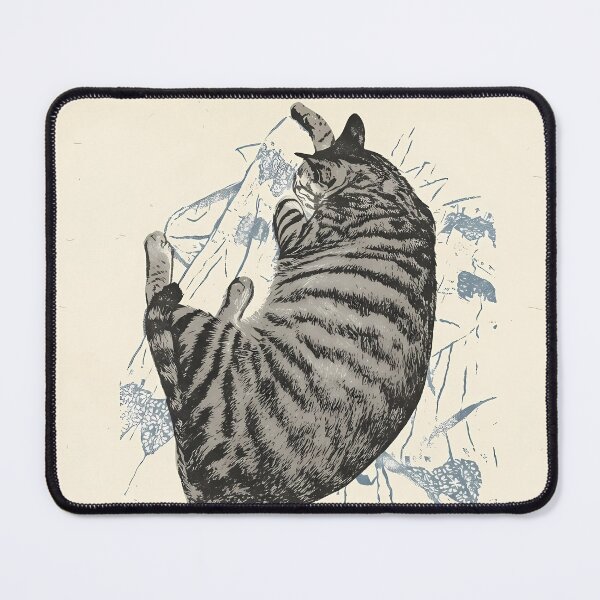Item preview, Curled Up Tabby Cat Floral: Vintage Linocut designed and sold by HowHoFamily.