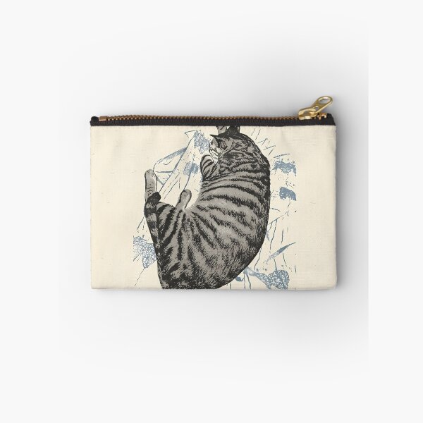 Item preview, Curled Up Tabby Cat Floral: Vintage Linocut designed and sold by HowHoFamily.