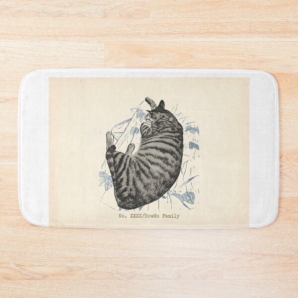 Item preview, Curled Up Tabby Cat Floral: Vintage Linocut designed and sold by HowHoFamily.