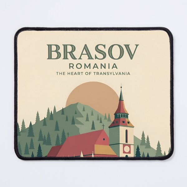 Item preview, Brasov Romania Vintage Travel Poster - Minimalist Black Church Art Print designed and sold by DuckOddity.
