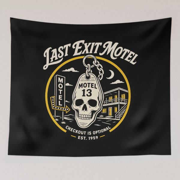 Item preview, Halloween Last Exit Motel Skull Key Retro Horror designed and sold by Uglyandcute.