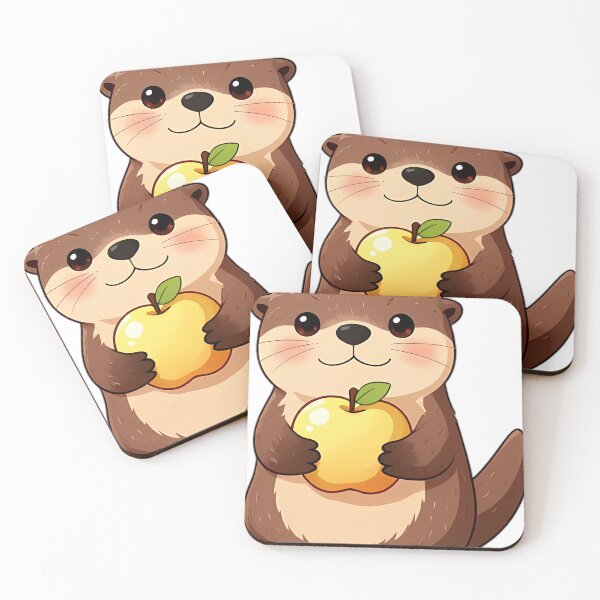 Item preview, Cute River Otter Holding Shiny Golden Delicious Apple designed and sold by pumsquare.