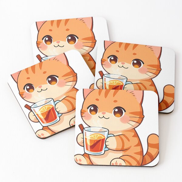 Item preview, Cute Ginger Tabby Kitten with Steaming Apple Cider Punch designed and sold by pumsquare.