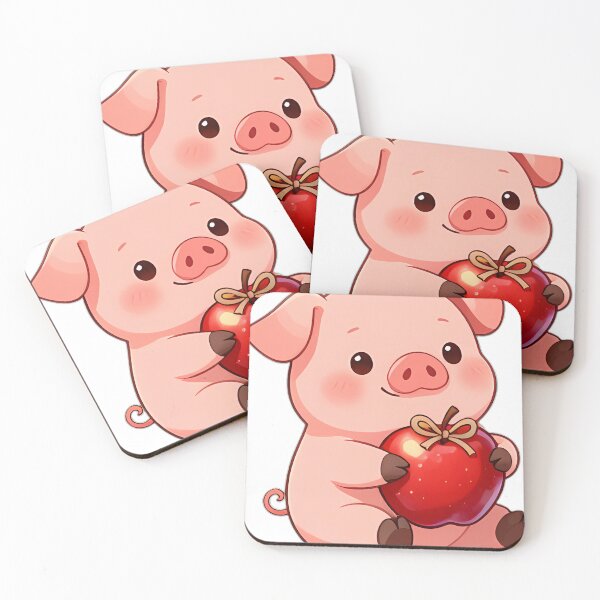 Item preview, Cute Pink Piglet Hugging Polished Honeycrisp Apple with Twine Bow designed and sold by pumsquare.