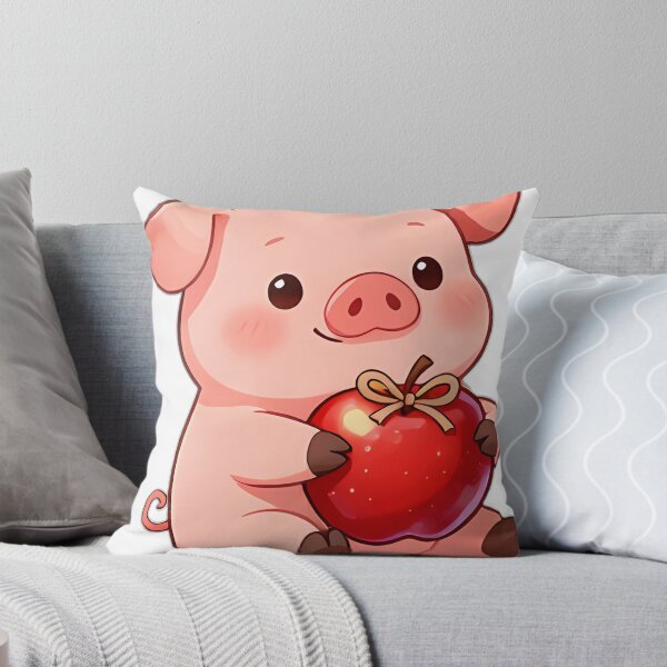Item preview, Cute Pink Piglet Hugging Polished Honeycrisp Apple with Twine Bow designed and sold by pumsquare.