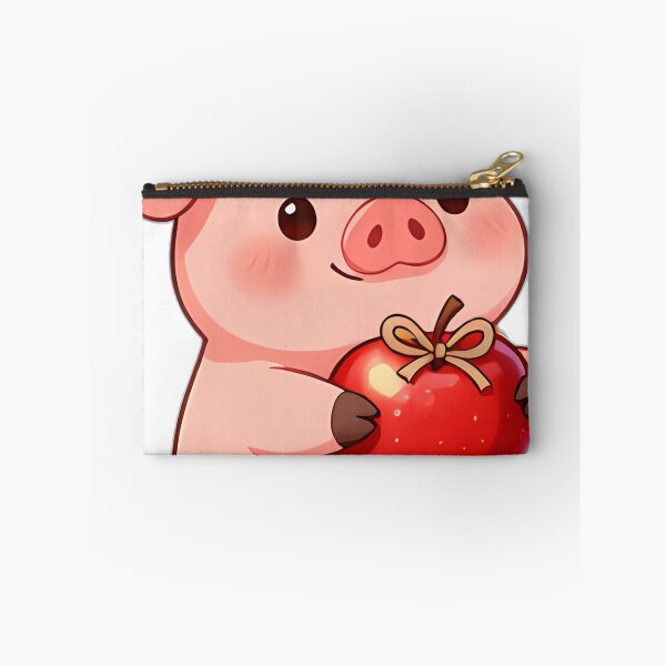 Item preview, Cute Pink Piglet Hugging Polished Honeycrisp Apple with Twine Bow designed and sold by pumsquare.