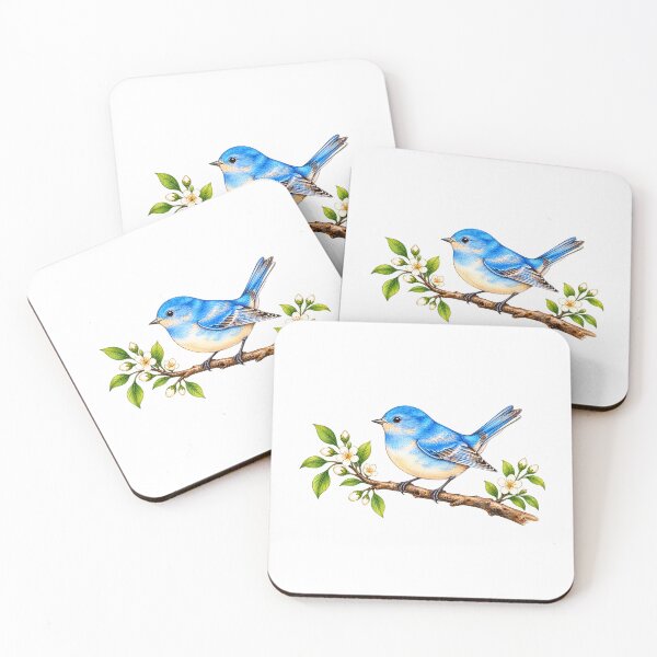 Item preview, Blue Bird on Blossoming Branch – Cute Blue Songbird Spring Flowers, Botanical Nature Lover Gift designed and sold by MrDev.