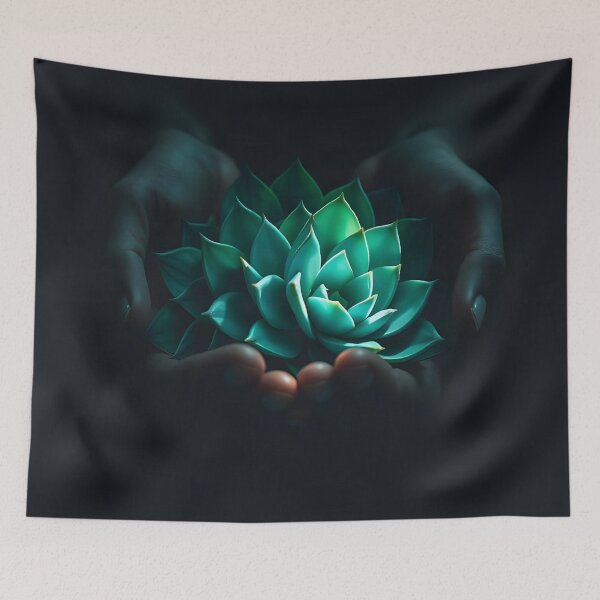 Item preview, Emerald Serenity – Mystical Succulent in Gentle Hands designed and sold by DreamyWallVibes.