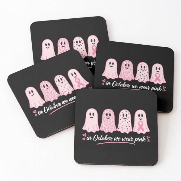 Item preview, In October We Wear Pink Ghost T-Shirt – Cute Breast Cancer Awareness Halloween Pink Ribbon Design designed and sold by FestivityFinds.
