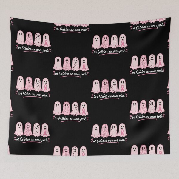 Item preview, In October We Wear Pink Ghost T-Shirt – Cute Breast Cancer Awareness Halloween Pink Ribbon Design designed and sold by FestivityFinds.