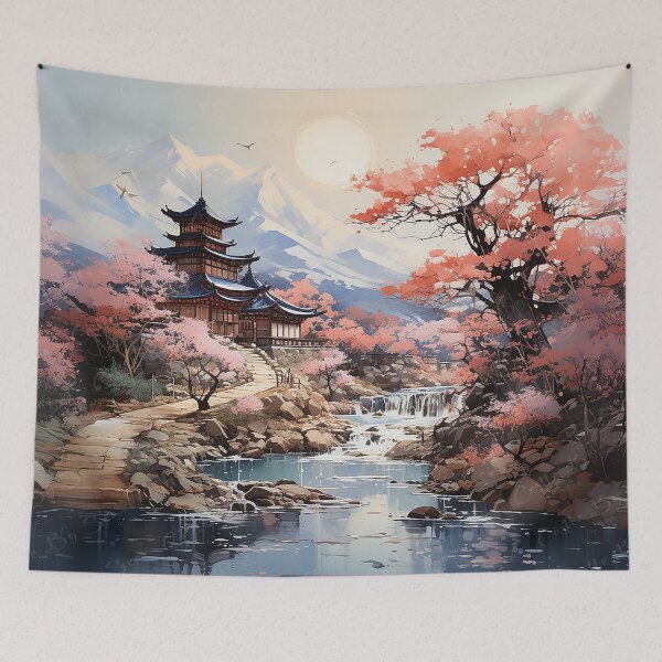 Item preview, Spring’s First Breath - Spring Blossoms In A Mountain Landscape - Watercolor Art - Asian Art designed and sold by CastleBySea.