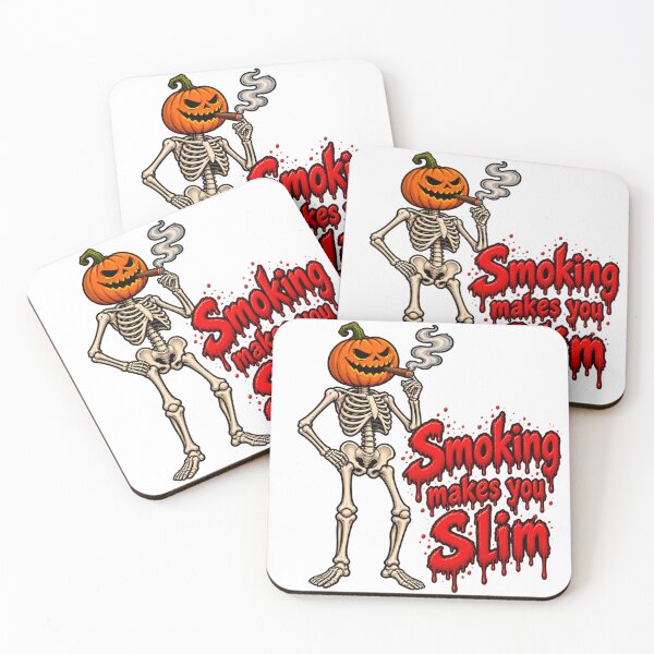 Item preview, Smoking Makes You Slim 1 – Spooky Skeleton Pumpkin Halloween Design Gothic Dark Humor Halloween Art designed and sold by CoolContent Factory.
