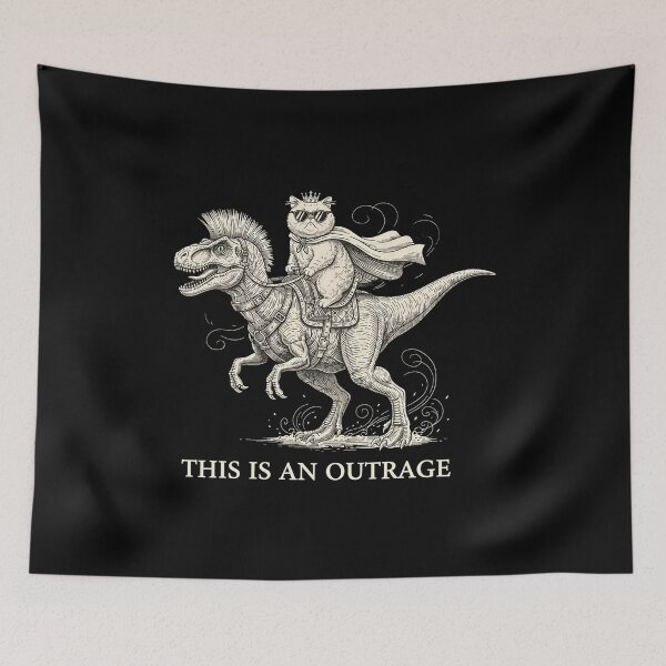Item preview, Funny Cat Riding Dinosaur "Outrage"  designed and sold by RobertCos47038.