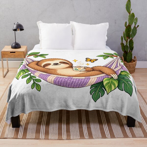 Item preview, Cozy Sloth Relaxing in a Tropical Hammock designed and sold by Pixel & Ponder.
