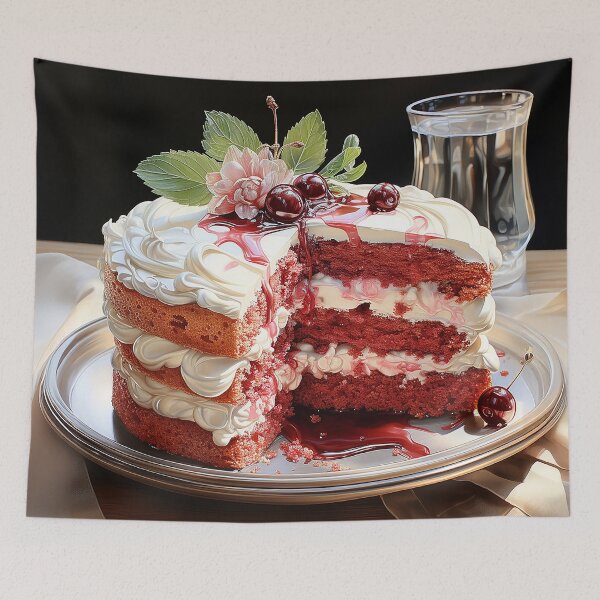 Item preview, Ruby and Cream - Cake Iced With Creamy Frosting And Topped With Cherries - Food Art - Watercolor Art designed and sold by CastleBySea.