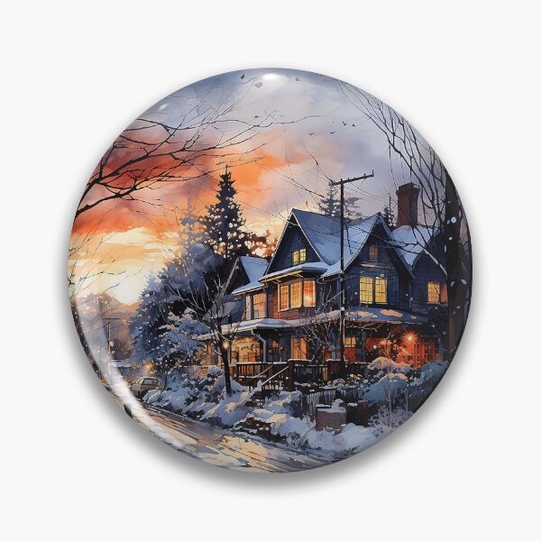 Item preview, Winter's Muse - Snowy Winter Night In A Slumbering Neighborhood - Landscape Art - Watercolor Art designed and sold by CastleBySea.