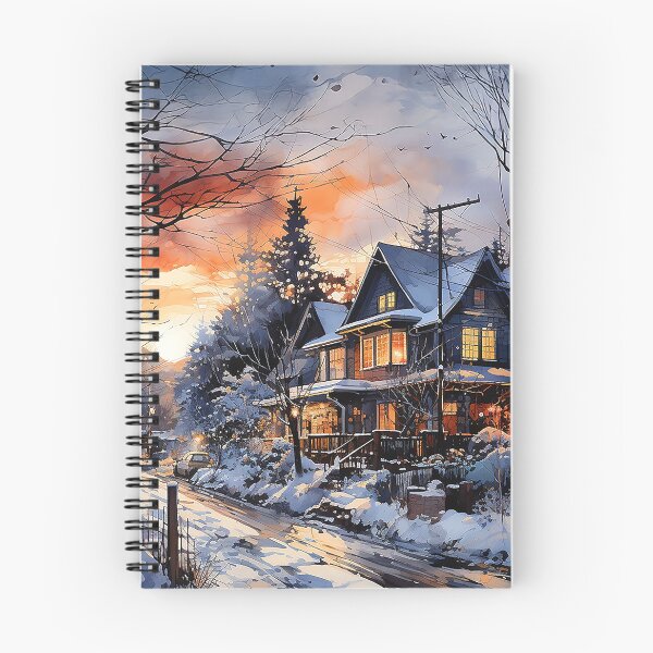 Item preview, Winter's Muse - Snowy Winter Night In A Slumbering Neighborhood - Landscape Art - Watercolor Art designed and sold by CastleBySea.
