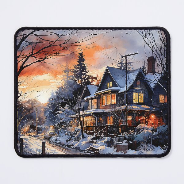 Item preview, Winter's Muse - Snowy Winter Night In A Slumbering Neighborhood - Landscape Art - Watercolor Art designed and sold by CastleBySea.