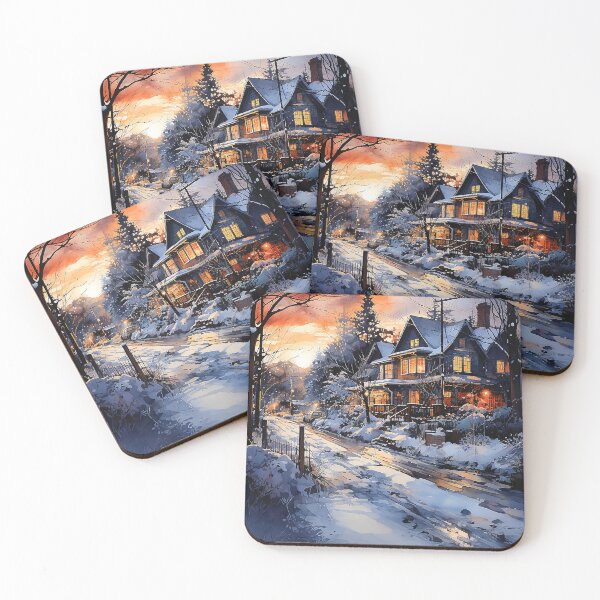 Item preview, Winter's Muse - Snowy Winter Night In A Slumbering Neighborhood - Landscape Art - Watercolor Art designed and sold by CastleBySea.