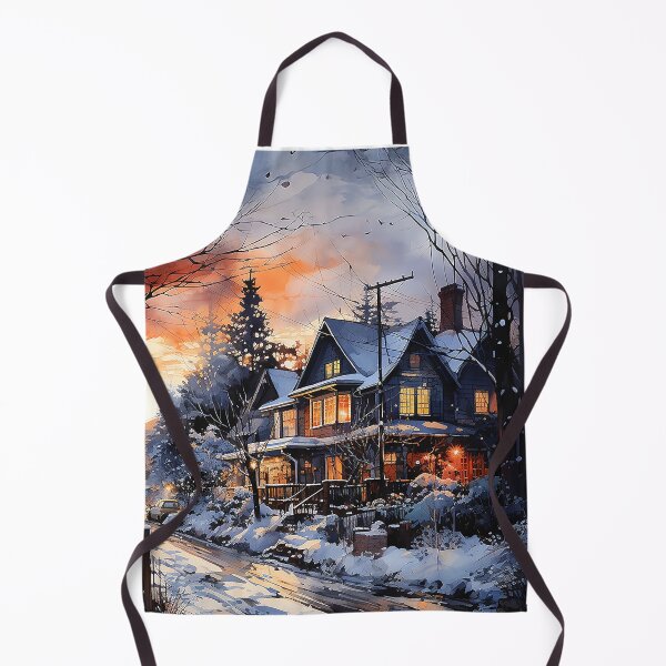 Item preview, Winter's Muse - Snowy Winter Night In A Slumbering Neighborhood - Landscape Art - Watercolor Art designed and sold by CastleBySea.