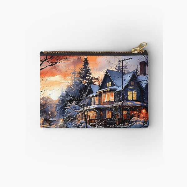 Item preview, Winter's Muse - Snowy Winter Night In A Slumbering Neighborhood - Landscape Art - Watercolor Art designed and sold by CastleBySea.
