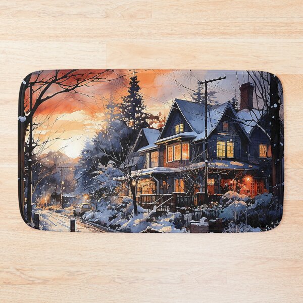Item preview, Winter's Muse - Snowy Winter Night In A Slumbering Neighborhood - Landscape Art - Watercolor Art designed and sold by CastleBySea.