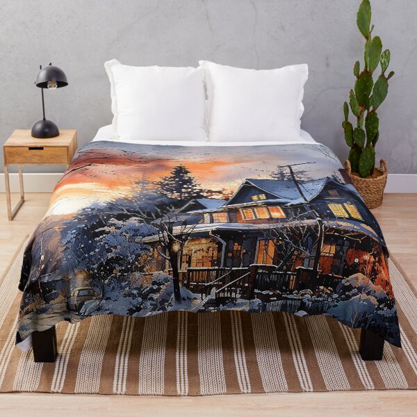 Item preview, Winter's Muse - Snowy Winter Night In A Slumbering Neighborhood - Landscape Art - Watercolor Art designed and sold by CastleBySea.