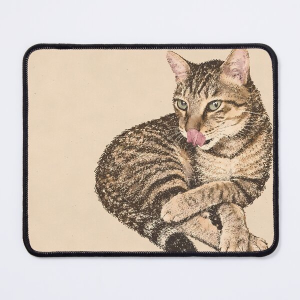 Item preview, Funny Tabby Cat Tongue Out: Vintage Linocut designed and sold by HowHoFamily.